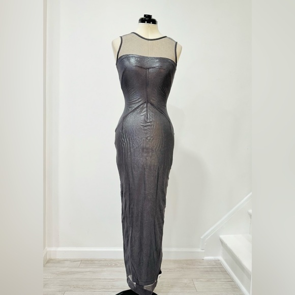 KIM DOLCE and GABBANA Long foiled jersey and tulle midi dress - Picture 3 of 14